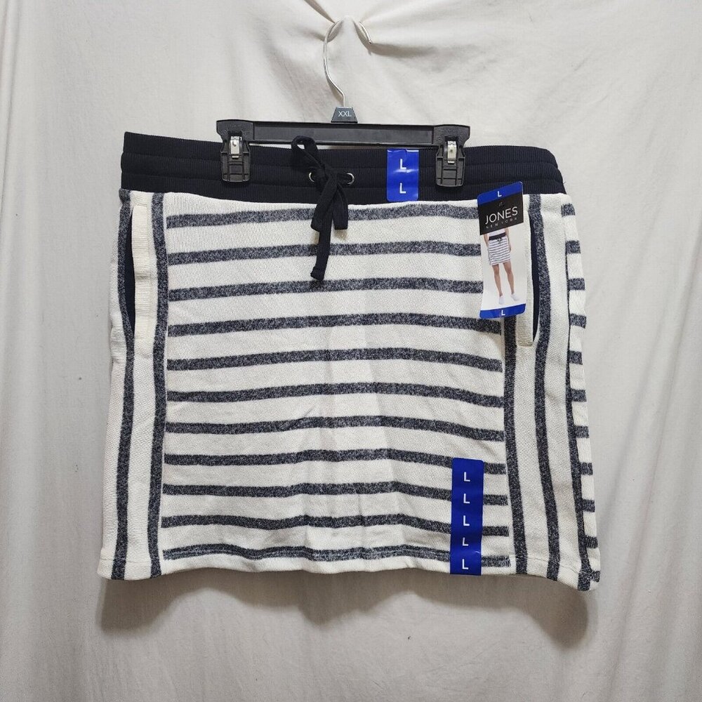 Jones New York Blue and White Striped Skort Drawstring Waist Size L New